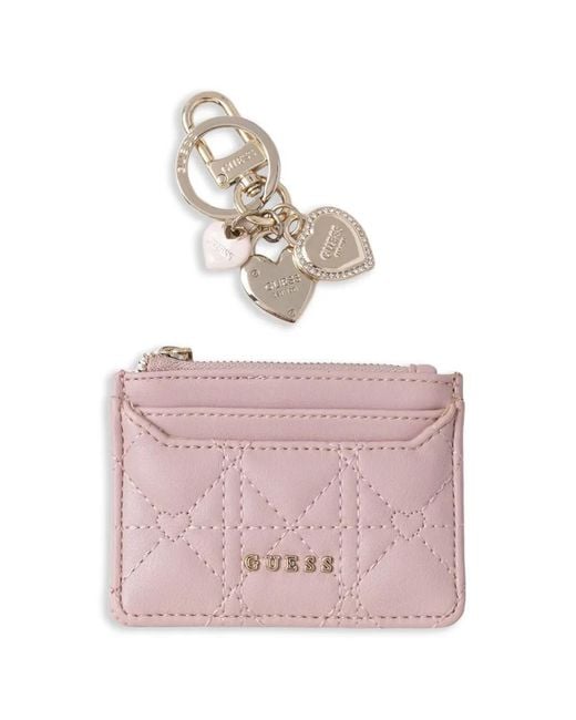 Guess Pink Logo-Plaque Quilted Cardholder