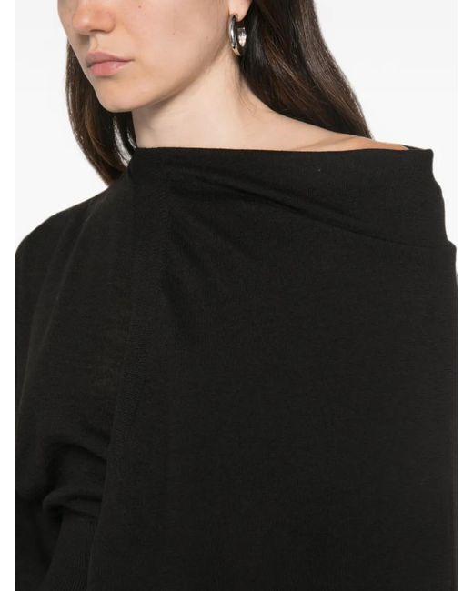 Rick Owens Black Asymmetric Draped Sweater