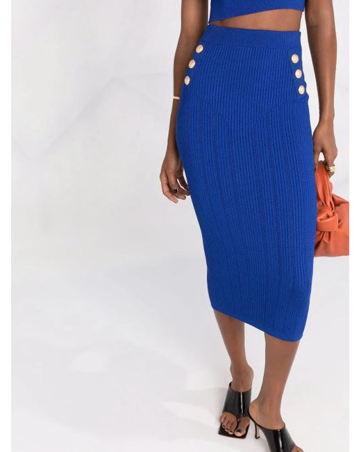 Falda de tubo de canalé Balmain de color Blue