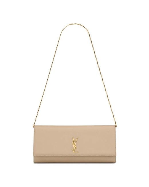 Saint Laurent White Cassandre Chain-Leather Clutch