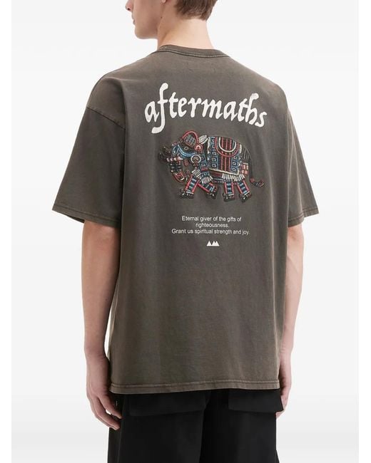 AFTERMATHS Gray Patterned Short-Sleeved T-Shirt for men