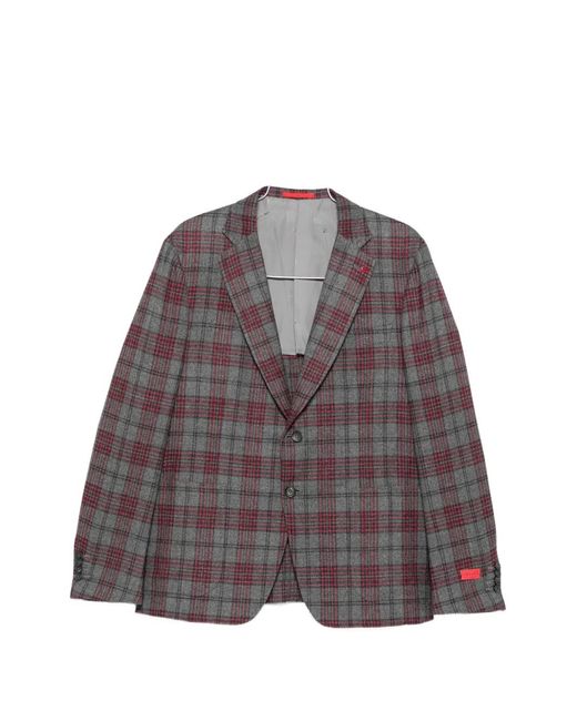 Isaia Purple Check-Pattern Notch-Lapel Blazer for men