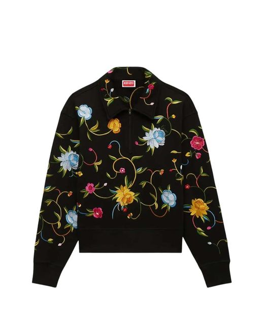 KENZO Black Wildflower' Embroidered Half-Zip Sweatshirt for men