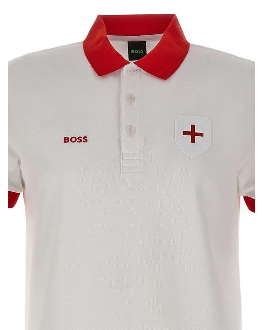 Boss White Paddy Flat-Knit Logo Polo Shirt for men