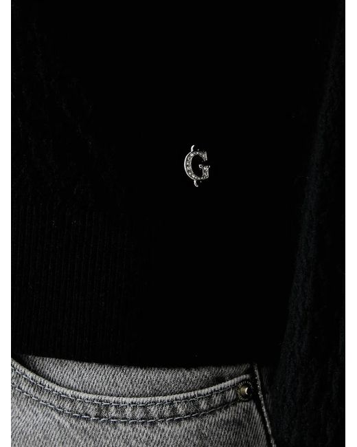 Guess Black Flower-Button Pointelle-Knit Cardigan