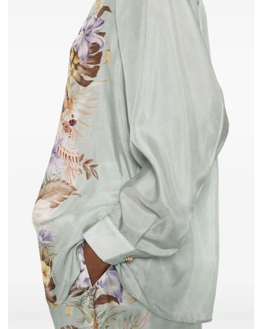 Zimmermann White Coco Printed Silk Shirt