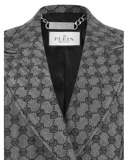Philipp Plein Gray Monogram Double-Breasted Blazer
