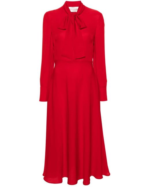 Valentino Garavani Red Tie-fastening Silk Midi Dress