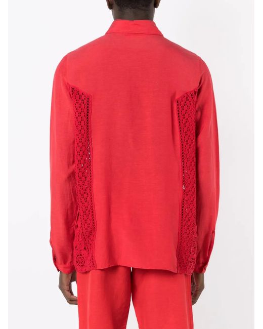 Amir Slama Red Crochet-Panel Long-Sleeved Shirt for men