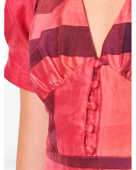 LoveShackFancy Red Bea Plaid Ruffled Dress