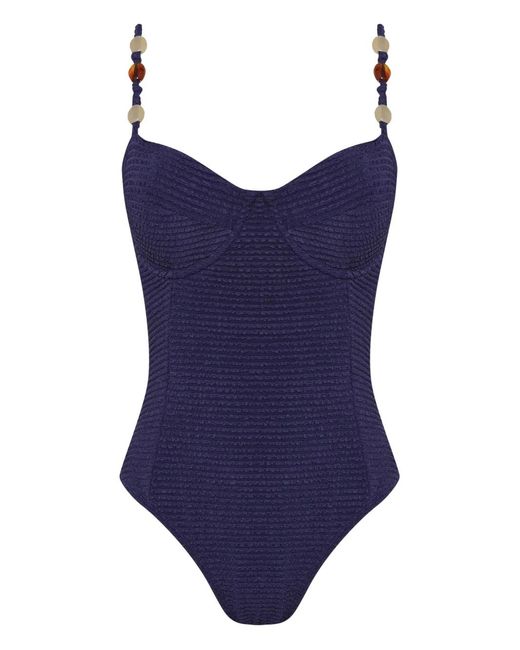 Brigitte Bardot Blue Beaded-Strap Swimsuit