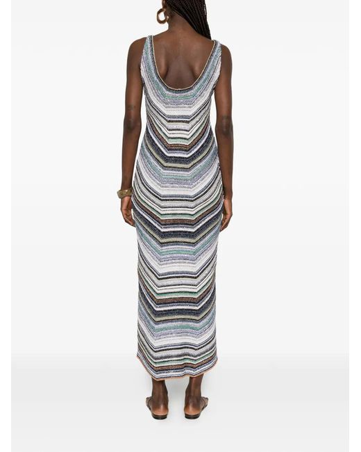 Missoni White Robe Longue Sans Manches À Chevrons