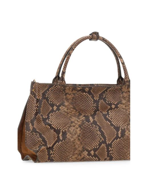Gianni Chiarini Brown Amal Snake-Print Leather Tote Bag