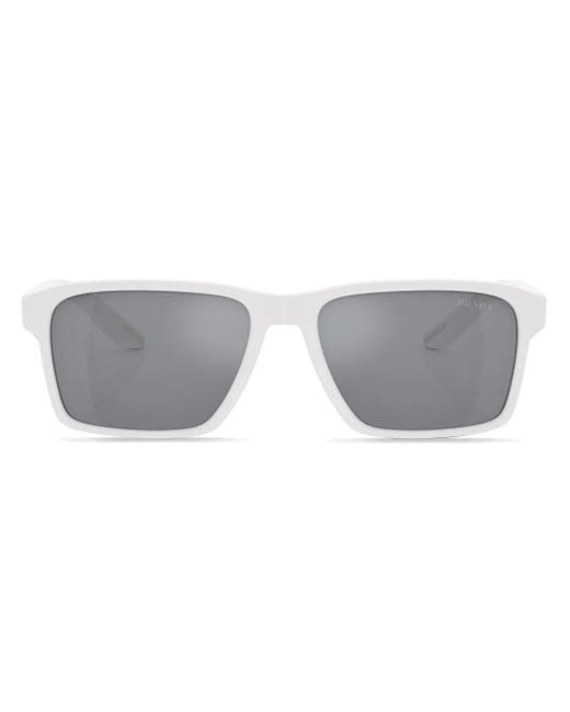 Prada Gray Logo-Print Square-Frame Sunglasses for men