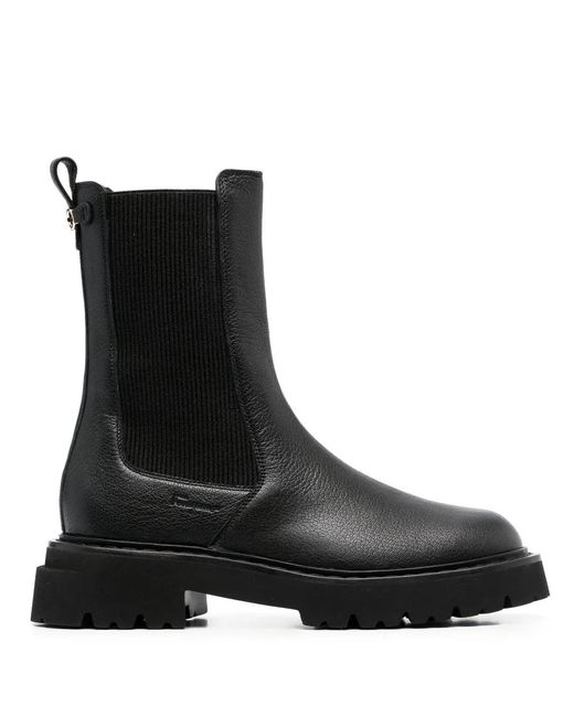 Ferragamo Black Double Gancini Leather Chelsea Boots