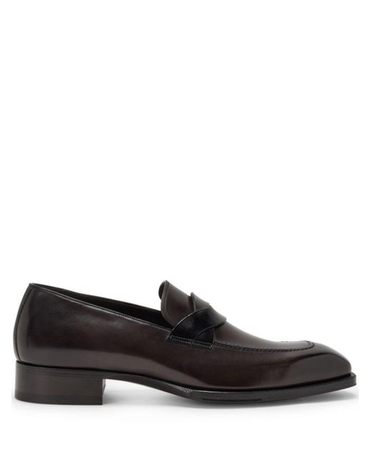 Tom Ford Black Twist-detail Burnished-leather Loafers for men