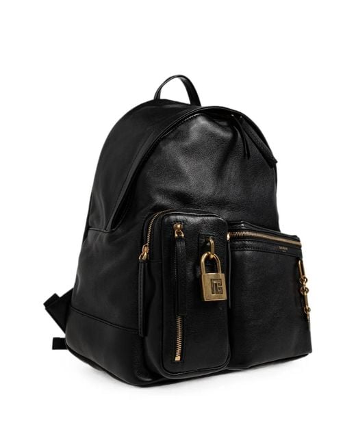 Balmain Black Padlock-Detail Leather Backpack for men