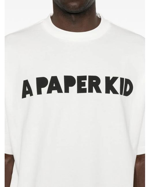 A PAPER KID White Logo-Print T-Shirt for men