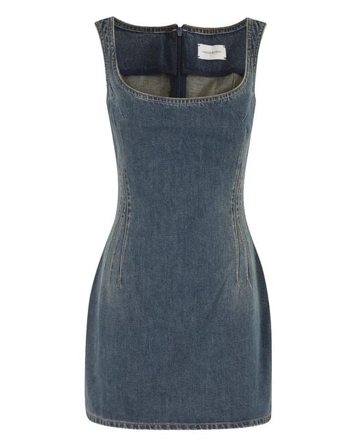 Magda Butrym Blue Square-Neck Denim Mini Dress