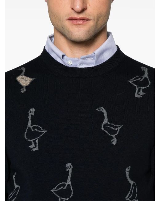 Thom Browne Black Pattern-Intarsia Virgin Wool Sweater for men
