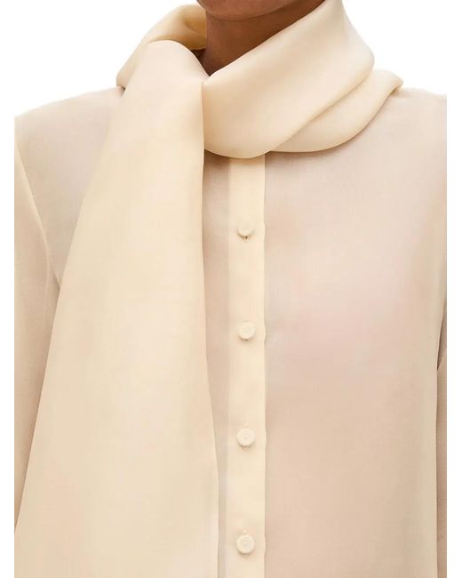 Another Tomorrow Natural Scarf-Detail Shirt