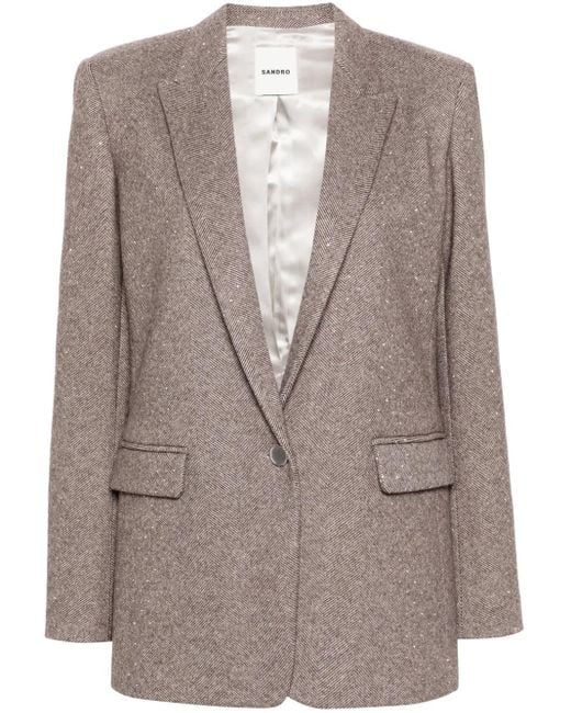 Sandro Brown Rhinestone-Embellished Blazer