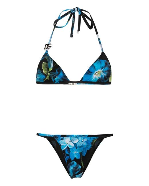 Dolce & Gabbana Blue Triangel-Bikini mit Blumen-Print