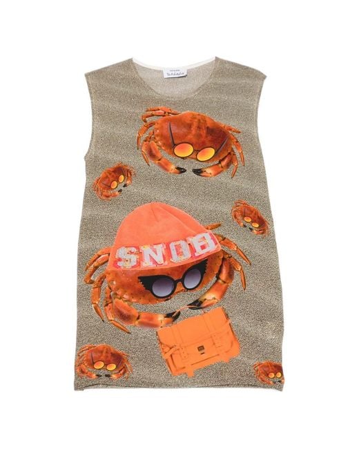 The Artistylist Orange Crab-Print Glitter-Finish Top