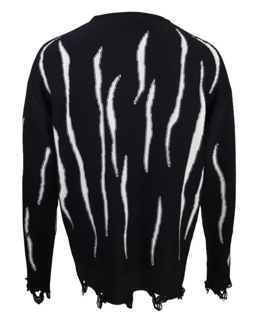 Haculla Black Face-Print Frayed Jumper for men