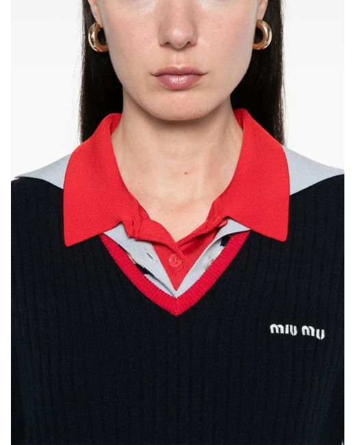 Miu Miu Blue V Neck Cashmere Sweater