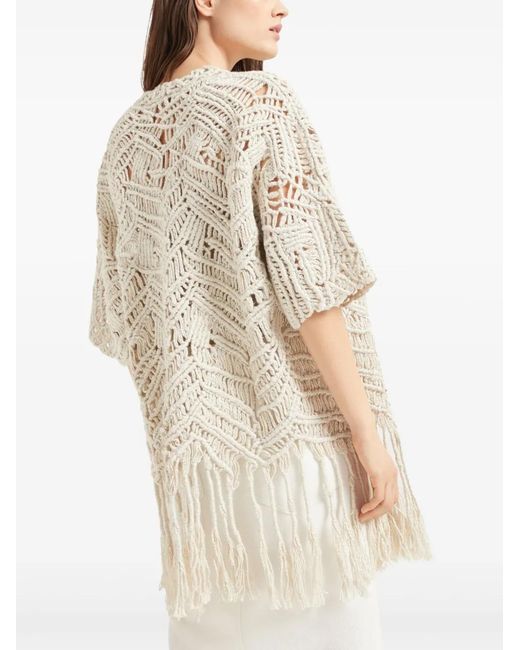 Brunello Cucinelli White Opera Macramé Cardigan