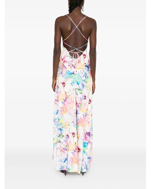 ROSERRY White Seville Halterneck Floral-Print Maxi Dress