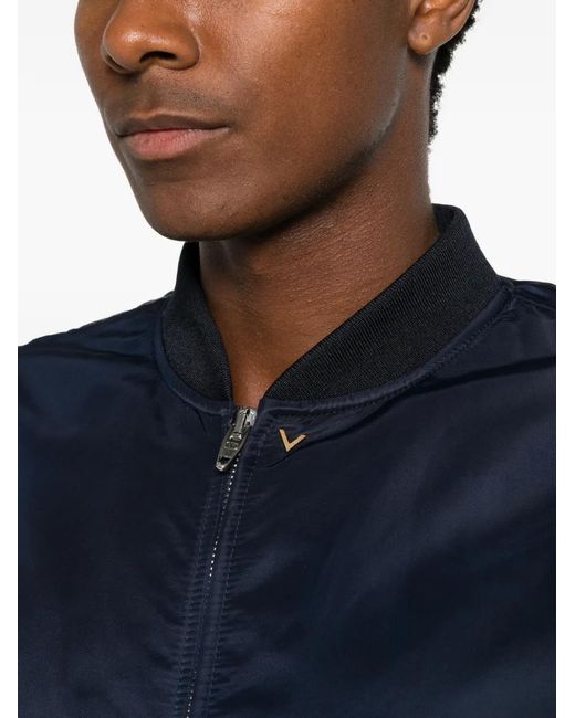 Valentino Garavani Blue Nylon Bomber Jacket With Vgold for men