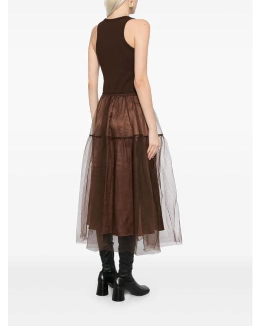 JNBY Brown Tulle-Inserts Midi Dress