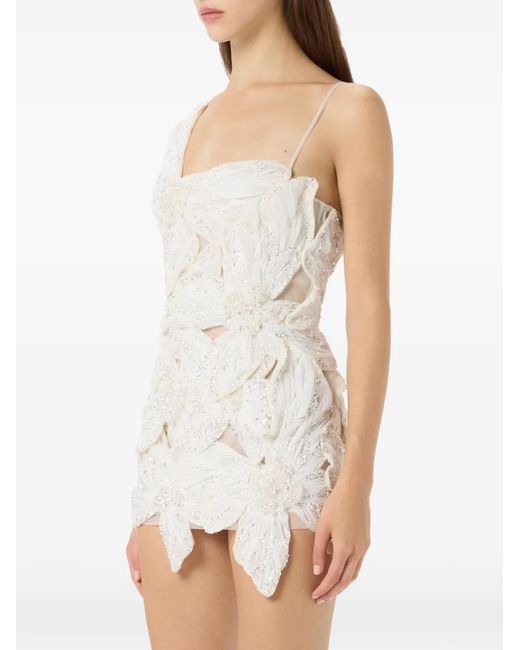 Blumarine White Butterfly-Embroidered Mini Dress