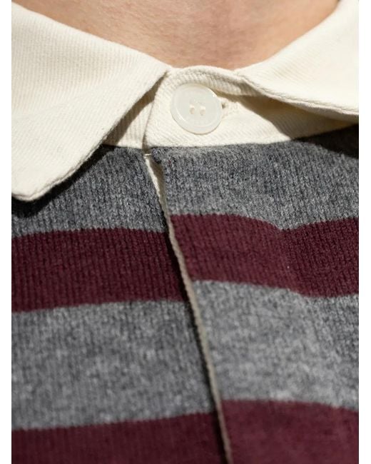 FRAME Gray Rugby Striped Long-Sleeve Polo Sweater for men