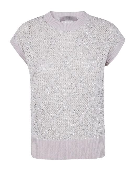 D.exterior Gray Sequin-Embellished Short-Sleeved Sweater