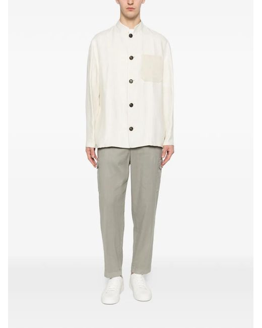 Eleventy White Buttoned Patch-Pocket Overshirt for men