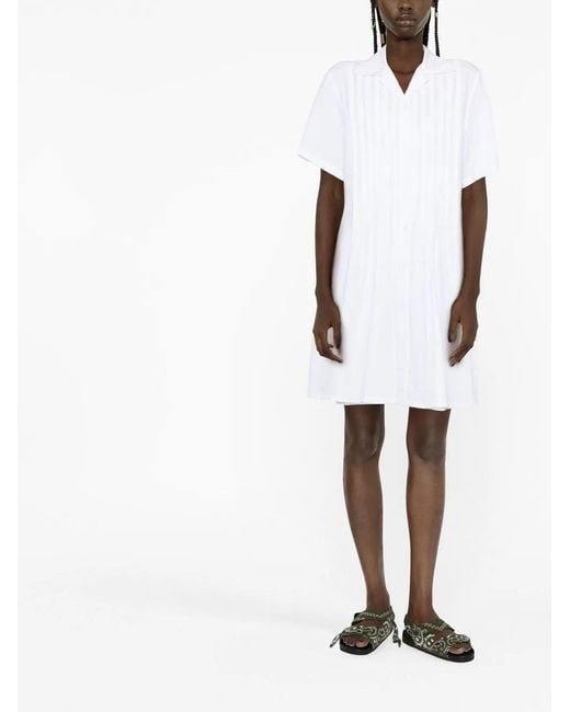 KENZO White Pintuck Short Sleeve Shirt Dress - Women's - Cotton