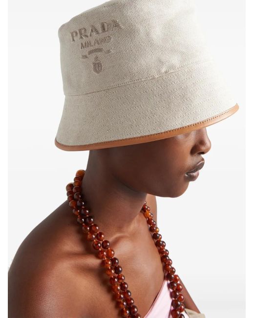 Prada Gray Logo-Embroidered Bucket Hat