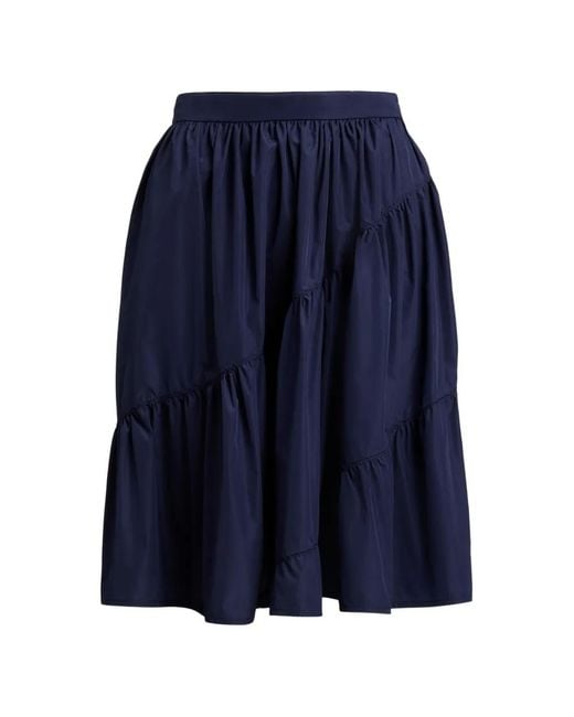 Ralph Lauren Blue Kyle Diagonal-Seam Shirred Midi Skirt