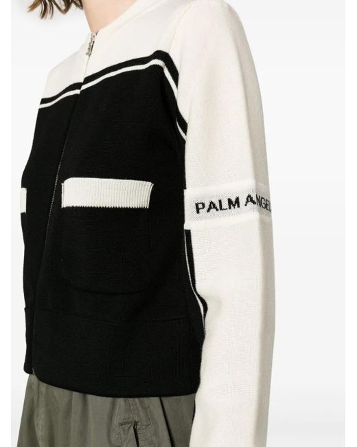 Palm Angels Black Logo-Intarsia Wool Zip Cardigan