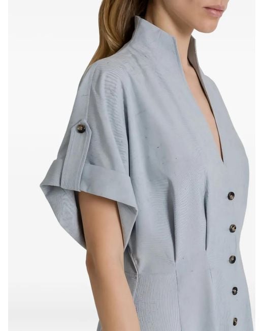 Alberta Ferretti Blue Buttoned V-Neck Dress