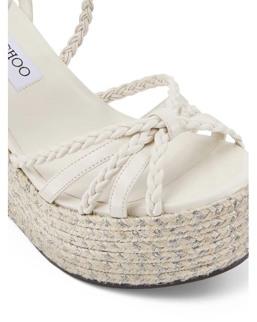 Jimmy Choo White Nyra 100 Braided-Strap Sandals