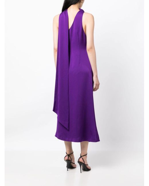 Misha Purple Estra Satin-finish Scarf-detail Dress