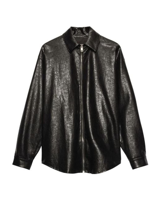MSGM Black Zip-Up Collared Coat