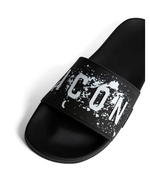 DSquared² Black Icon Slip-on Slides for men