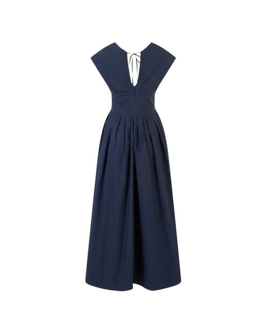 Rosie Assoulin Blue V-Neck Pleated Midi Dress