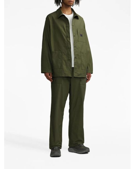 Needles Green Lightweight Cotton Jacket With Button-Up Front for men