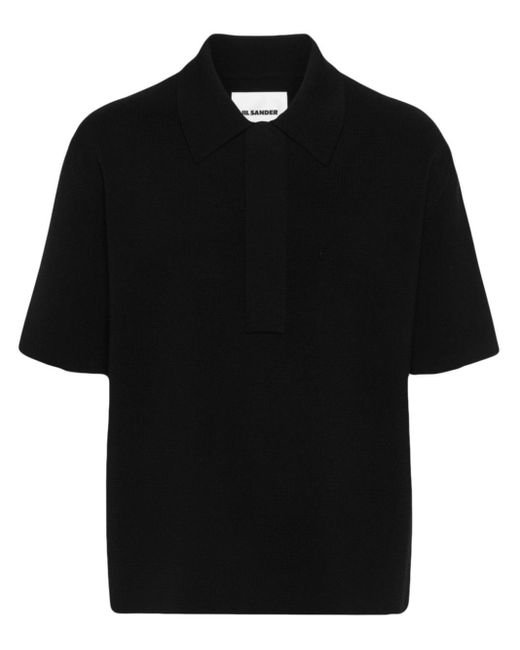 Jil Sander Black Knitted Polo Shirt for men